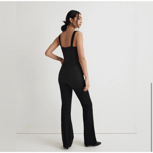 Madewell Denim Flare Leg Jumpsuit in Bonner Wash Black Size 0 NWOT Sleeveless - Picture 3 of 16